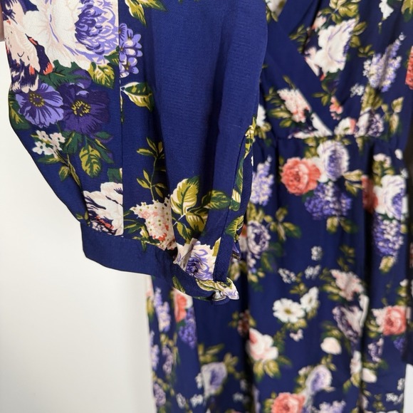 Women's Lulus Floral Long Sleeve Dress Navy Blue Medium Spring Summer - Picture 3 of 4